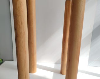Patas de mesa de roble macizo hechas a mano (juego de 4) – Diseño cilíndrico, alturas personalizadas, soportes incluidos