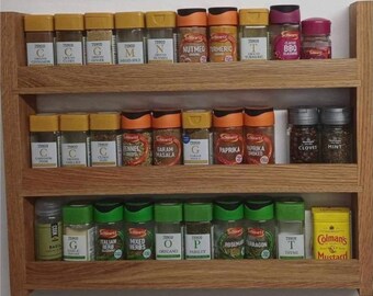 Wall mounted Oak Spice Rack 3 rows +