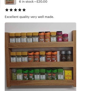 Wall mounted Oak Spice Rack 3 rows zdjęcie 8