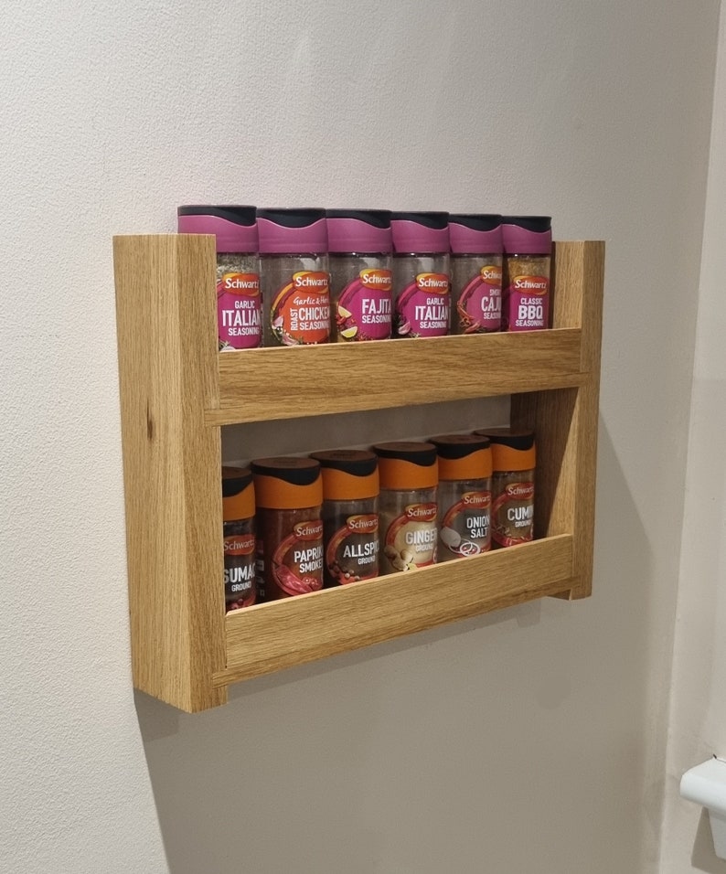 Wall mounted Oak Spice Rack 3 rows zdjęcie 5