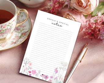 Bloc de notas personalizado con flores silvestres, regalos personalizados, notas de papelería floral