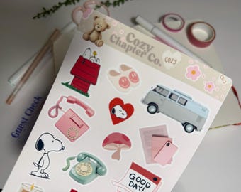 Pegatinas de Snoopy rosa, pegatinas para diarios basura, pegatinas para portadas de diarios, pegatinas troqueladas, suministros para diarios basura, pegatinas de vinilo.