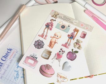 Pegatinas estéticas para amantes de las baratijas, hojas de pegatinas para diarios basura, pegatinas para portadas de diarios, pegatinas troqueladas, suministros para diarios basura, pegatinas de vinilo.