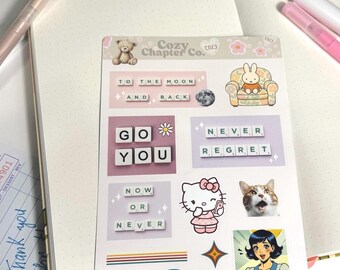 Hoja de pegatinas para diario basura, pegatinas para portada de diario, pegatinas troqueladas, suministros para diario basura, pegatinas de vinilo, estética rosa y bonita.