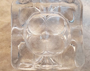 Vintage MCM Art Deco Heavy Square Clear Glass Cigar Ashtray 2 rests 3.5"