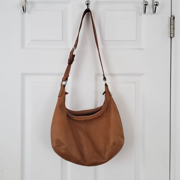 Tignanello caramel leather wide adjustable strap shoulder handbag purse