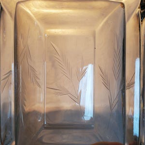 Vintage MCM helderglazen rechthoekige asbak 6 x 4 4 steunen geëtste palm?? Bladbladeren