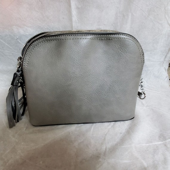 Onyx gray leather crossbody shoulder handbag purse - image 2