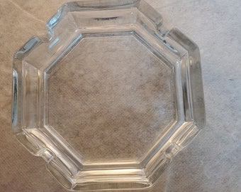 8-Sided Clear Glass Ashtray 4 rests 4.5" Marked FRANCE