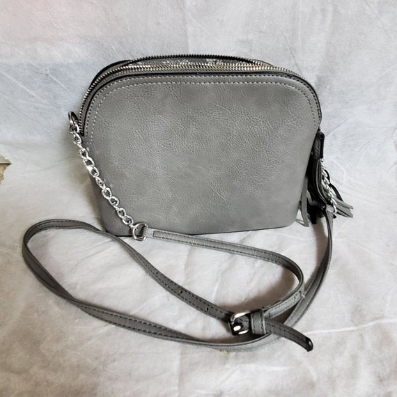 Onyx gray leather crossbody shoulder handbag purse - image 1