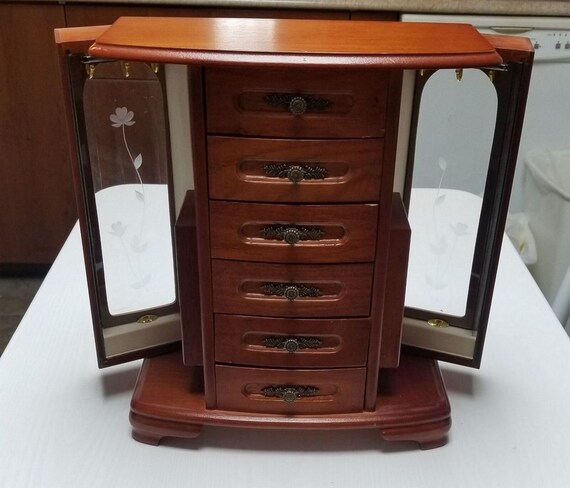 Wood jewelry box organizer 6 drawers 2 side doors… - image 2