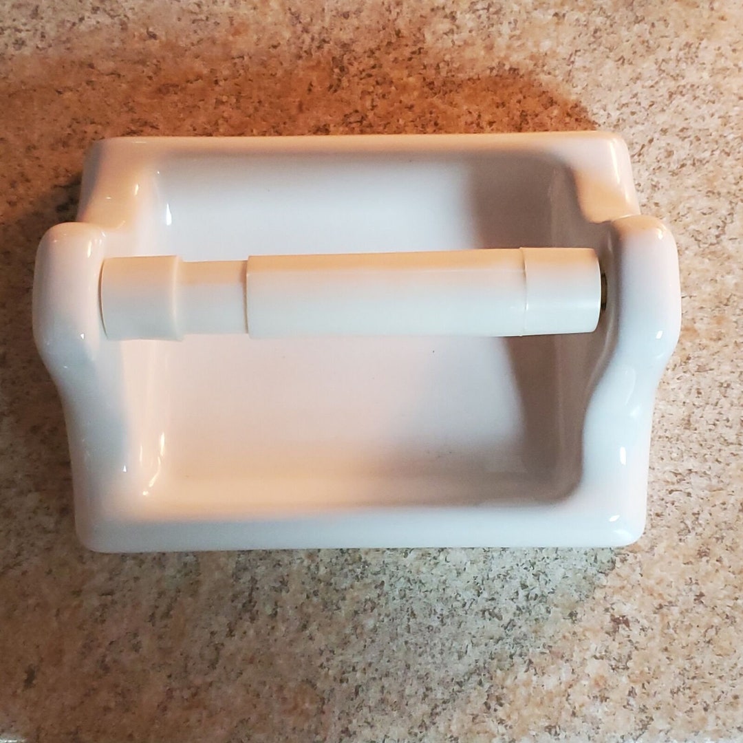 Vintage Taupe Wall Mount Ceramic Toilet Paper Holder Exc Cond Clean No ...