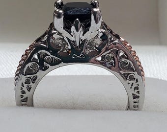 925 Sterling Silver 18K Gold Plating Black Tourmaline Square Cut Cocktail Ring 7
