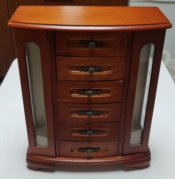 Wood jewelry box organizer 6 drawers 2 side doors… - image 1