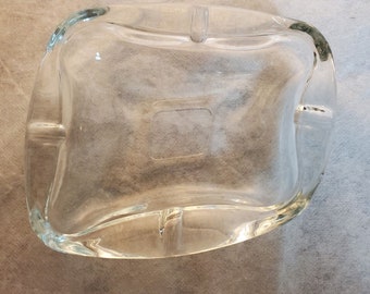 Vintage Clear Atomic Art Deco Glass Ashtray 4 rests 5" x 6" EXC COND