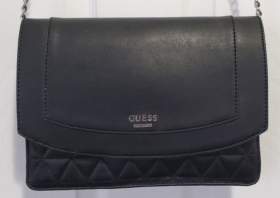 Guess matte black leather quilted look crossbody … - image 2