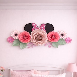 Minnie Mouse Inspired Paper Flower Backdrop: Handmade Nursery Decor, 7-Piece Set image 1