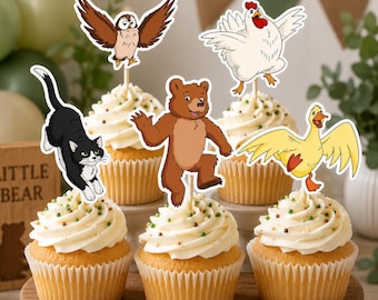 Juego de adornos para cupcakes de osito / Adornos para cupcakes de cumpleaños de patito / Decoraciones para fiestas de ositos / Juego de 10 palillos para cupcakes de animales del bosque