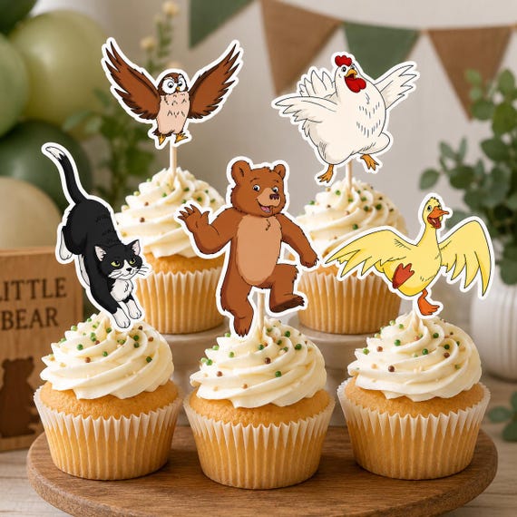 Little Bear Cupcake Topper Set |  Birthday Cupcake Toppers | Little Bear Party Decorations | Woodland Animal Cupcake Picks Set of 15