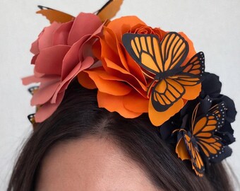 Día De Los Muertos Headband Paper Flowers & Monarch  display picture 1