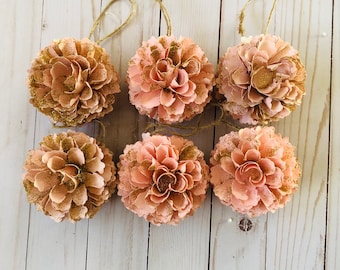 Set of 10 Pink Paper Glitter Ornaments