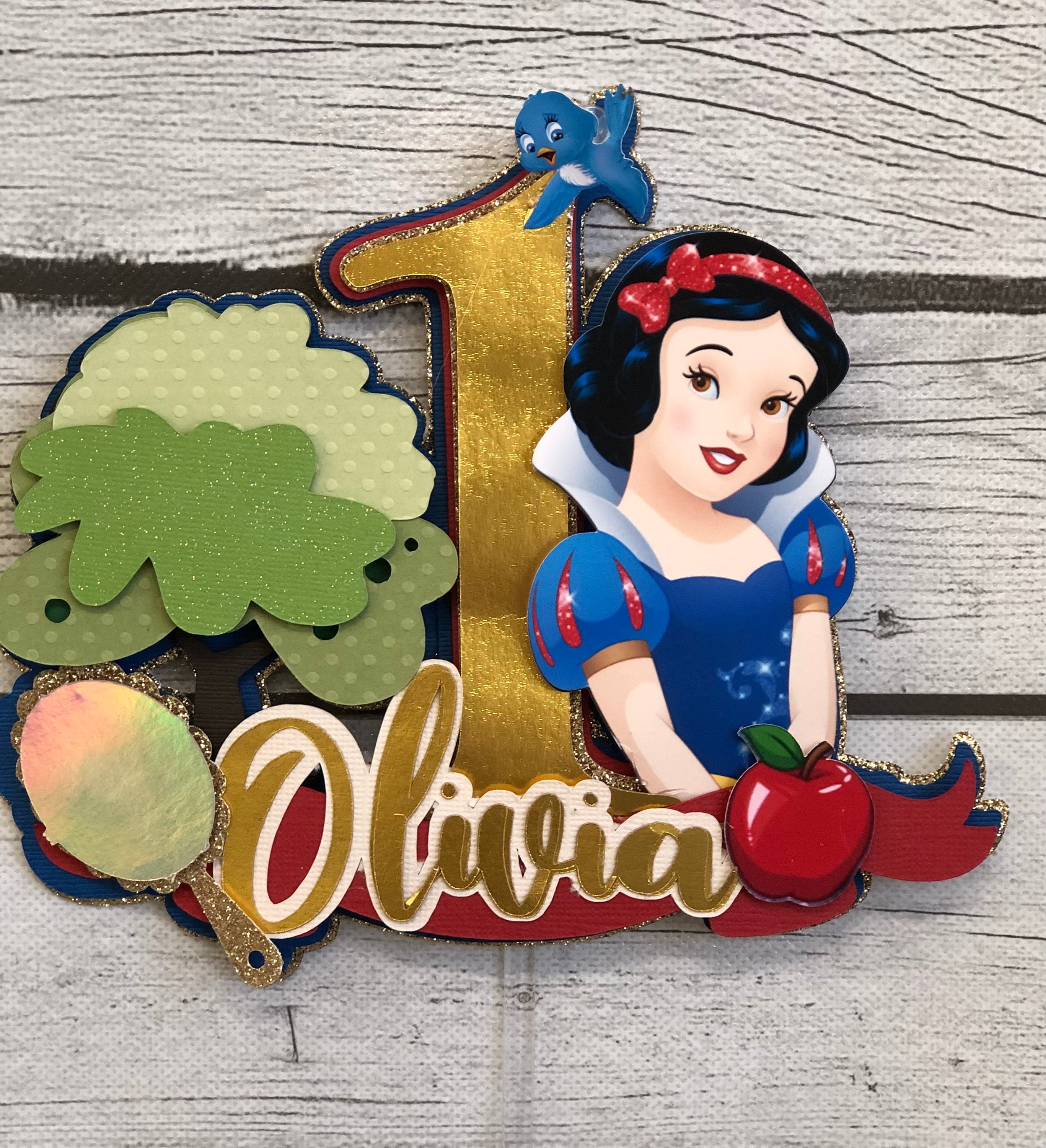 DoraDream Snow White "One" Cake Topper - 1st Birthday, Baby Shower, Pastel Glitter Decor, 6.7x3.4" - View #9