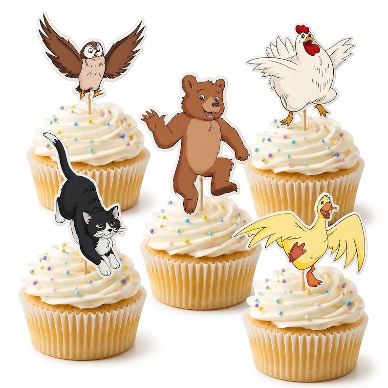 Little Bear Cupcake Topper Set | Birthday Cupcake Toppers | Little Bear Party Decorations | Woodland Animal Cupcake Picks Set of 15 image 2
