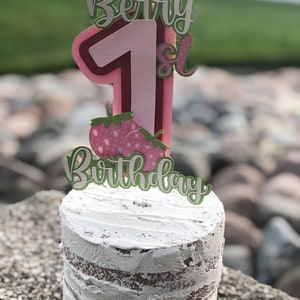 Strawberry 1st Birthday Cake Topper: Berry Sweet Party Decor