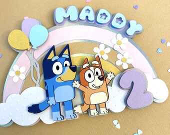 Blue Dog Cake Topper - Blue Dog Birthday - Bluey Cake Topper - Cartoon Dog Birthday - Blue Dog Smash Cake Topper