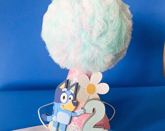 Bluey Birthday Party Hat: Cardstock Tulle Pom - 5”