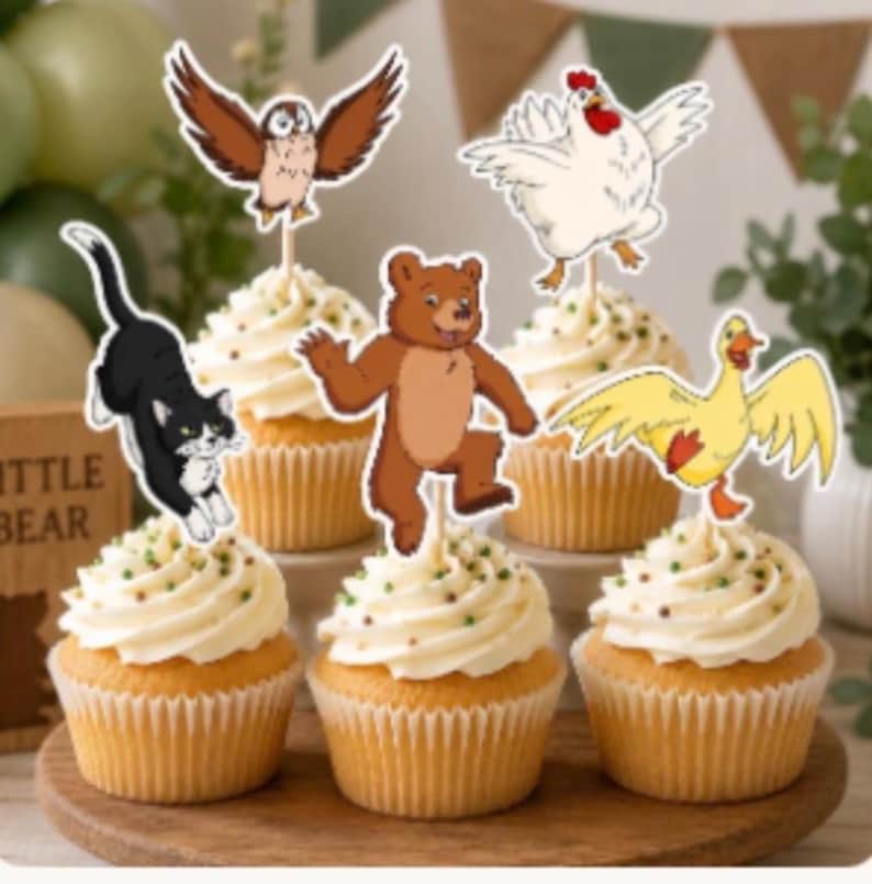 Little Bear Cupcake Topper Set | Birthday Cupcake Toppers | Little Bear Party Decorations | Woodland Animal Cupcake Picks Set of 15 image 5