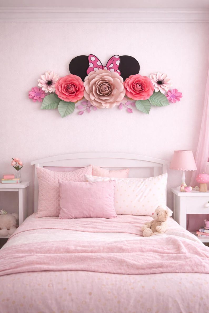 Minnie Mouse Inspired Paper Flower Backdrop: Handmade Nursery Decor, 7-Piece Set image 1