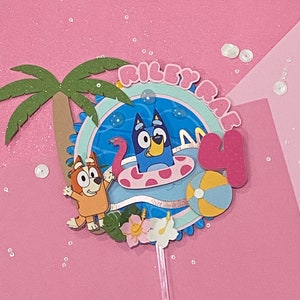 Summer Bluey Birthday - Cake Topper - Pool Bluey Theme Party - Personalized Birthday Cake - Blue Dog Cake Topper - Blue Dog Birthday