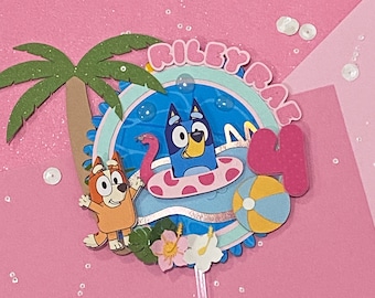 Personalized Bluey Cake Topper: Pool Party Theme