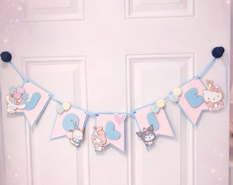 Kitty and Friends Birthday Banner | Custom Pink & Blue Pastel Party Decor | Personalized Name Banner