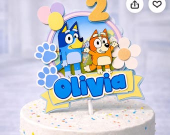 Personalized Bluey Birthday Cake Topper | Custom Name & Age | Kids Birthday Party Decor