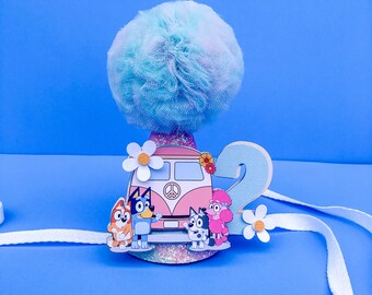 Bluey Birthday Party Hat: Cardstock & Tulle Pom