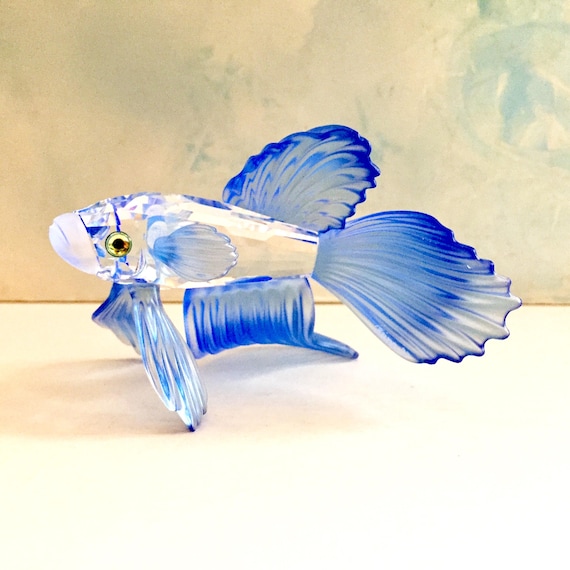 New Hand Signed SIAMESE FIGHTING FISH Blue, Swarovski Crystal