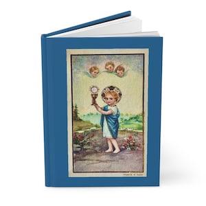 Niño Jesús y la Eucaristía Hardcover Journal Matte, Vintage Holy Card Image, Eucharistic Adoration Journal, Cuaderno Católico Tradicional