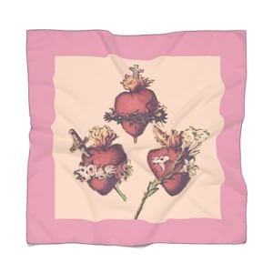 Drie Harten van de Heilige Sjaal van de Familie, Lichtgewicht polyester, Uitstekend Katholiek Heilig Kaartbeeld, Harten JMJ