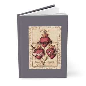 Three Hearts of Jesus Mary and Joseph Catholic Journal, Hardcover Journal, Matte, Gray or Taupe color
