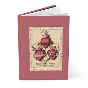 Three Hearts of Jesus Mary and Joseph Hardcover Journal Matte, Holy Family Sacred Hearts Devotion, Adoration Journal, vintage Catholic Image