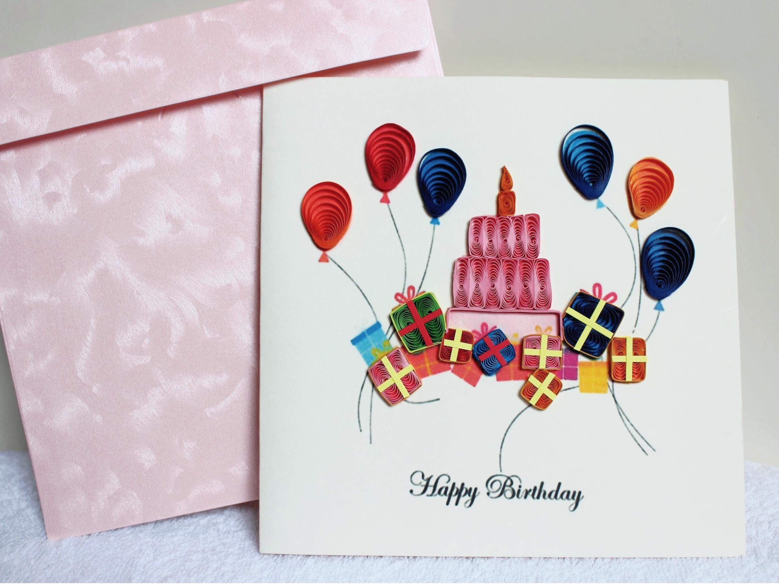Quilled Happy Birthday Card Set: Handmade Paper Art, Set of 2 - Etsy