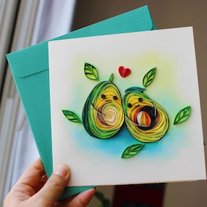 Cartões de casal de abacate / Cartões de papel torcido / Cartões feitos à mão / Cartões de amor / Cartões de dia dos namorados / Cartões de aniversário / Cartões de casal