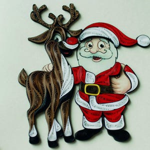 Papá Noel - Tarjeta de quilling / Tarjeta hecha a mano / Tarjeta navideña / Tarjeta de felicitación de quilling / Tarjeta de felicitación hecha a mano / Tarjeta de felicitación
