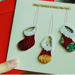 Handmade Quilling Christmas Card: Stocking Design (5.9&quot; x 5.9&quot;)