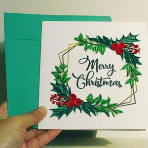 Corona de laurel - Tarjeta de filigrana / Tarjeta hecha a mano / Tarjeta navideña / Tarjeta de felicitación de filigrana / Tarjeta de felicitación hecha a mano / Tarjeta de felicitación