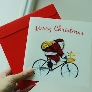 Papá Noel - Tarjeta de quilling / Tarjeta hecha a mano / Tarjeta navideña / Tarjeta de felicitación de quilling / Tarjeta de felicitación hecha a mano / Tarjeta para la familia