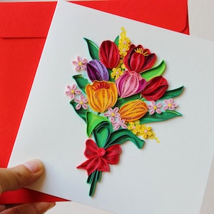 Tulip Card Craft / Twisted Paper Cards - Made From High-Quality Paper / Hand Crafted Card / Gift For Her / Tulip For Mom / Greeting Cards