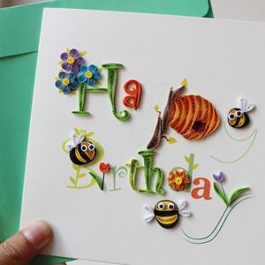 Cartões de Feliz Aniversário / Cartão Quilling / Presente para Ela no Aniversário / Presentes de Feliz Aniversário / Cartões Feitos à Mão / Cartão de Presente de Aniversário / Cartões de Felicitações